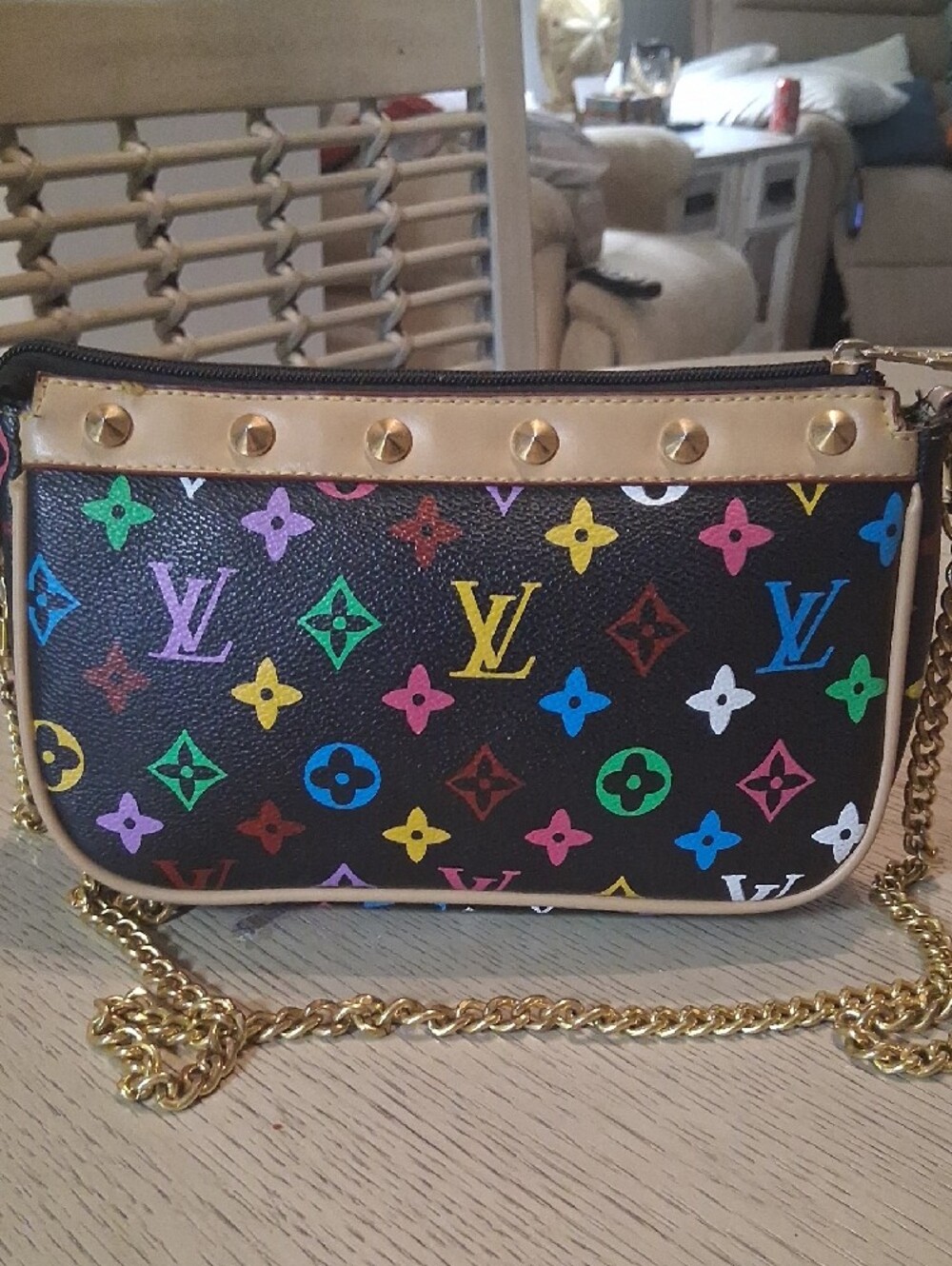 Black Multicolor Monogram Mini Bag with Gold Chain. Last Markdown. Firm Price - Picture 3 of 15